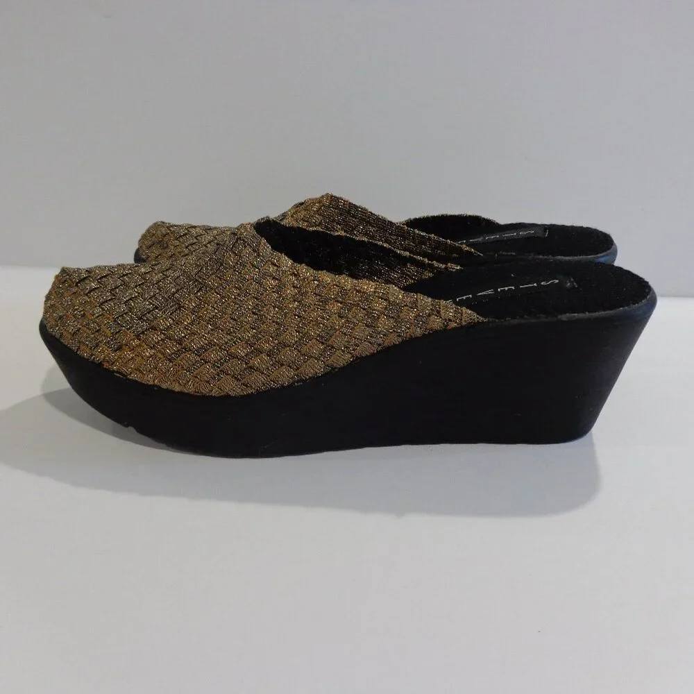 Steven by Steve Madden Women's Bronze Gold‎ Glitter-metallic Woven Wedge Sz 8.5